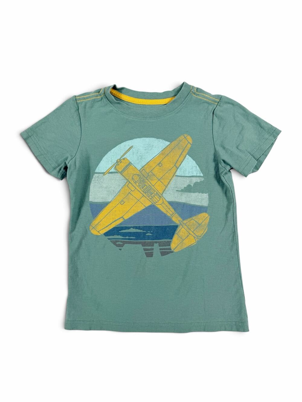 Tea Collection Airplane Graphic Tee Green 100% Cotton Boys Size 5